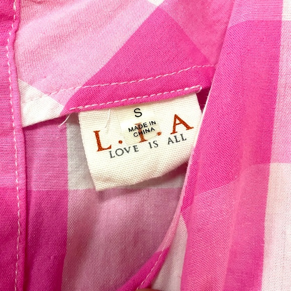 Love Is All Pink White Cotton Ruffle Front Blouse Sz S - Picture 3 of 3